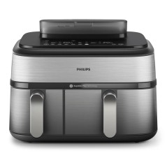 Philips 5000 Series NA555 Dual Basket Airfryer - 2750W, Silver | Perfectly Crispy & Healthy Cooking!